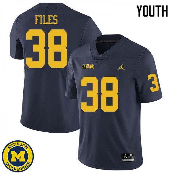 Youth Michigan Wolverines #38 Joseph Files Navy Jordan Brand University Jersey